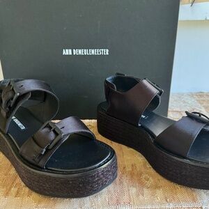 ANN DEMEULMEESTER Black Platform Sandals Sz 39/9, Excellent Condition with box